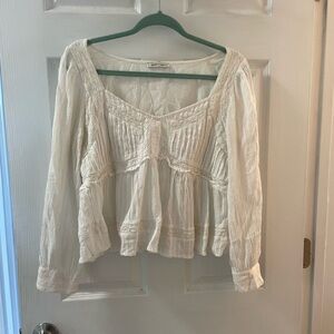 American eagle white linen long sleeve shirt